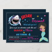 Sirène ou requin invitation anniversaire Attaque d (Devant / Derrière)