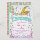 Sirène Ou Sous La Mer Invitation Anniversaire (Devant / Derrière)