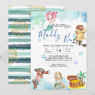 Sirène & Pirate Invitation pour une fête en pisc
