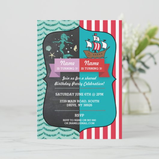 Sirène & Pirate Joint garçon fille Invitations d'a (Debout devant)