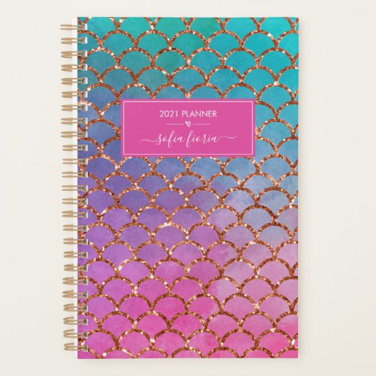 Sirène Rose Bleu Or Paillettes Nom Script 2021 (Devant)