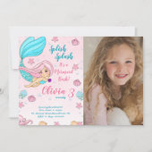 Sirène rose Invitations Anniversaire avec photo (Devant)