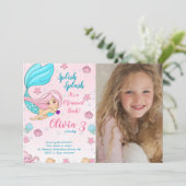 Sirène rose Invitations Anniversaire avec photo (Debout devant)