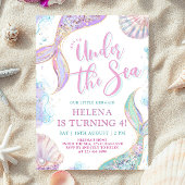 Sirène sous la mer 4 Anniversaire Invitation fille