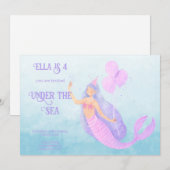 Sirène sous la mer Anniversaire bleu Invitation (Devant / Derrière)