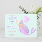 Sirène sous la mer Anniversaire bleu Invitation (Debout devant)