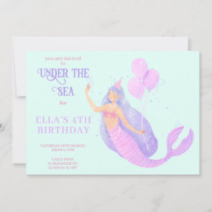 Sirène sous la mer Anniversaire bleu Invitation