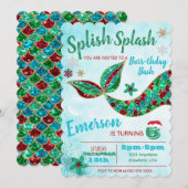 Sirène sous la mer, hiver, invitation de Noël (Devant / Derrière)