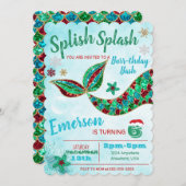 Sirène sous la mer, hiver, invitation Noël (Devant / Derrière)