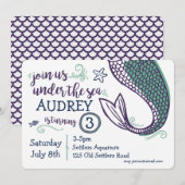 Sirène sous la mer Invitation d'anniversaire (Devant / Derrière)