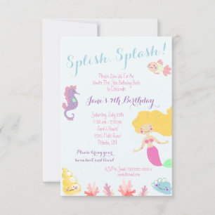 Sirène sous la mer Invitation fête d'anniversaire