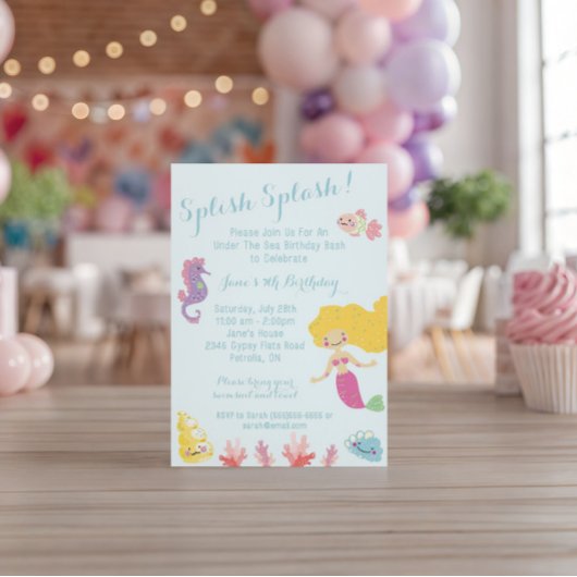 Sirène sous la mer Invitation fête d'anniversaire