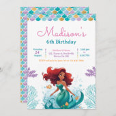 Sirène sous la mer Invitation fête d'anniversaire (Devant / Derrière)