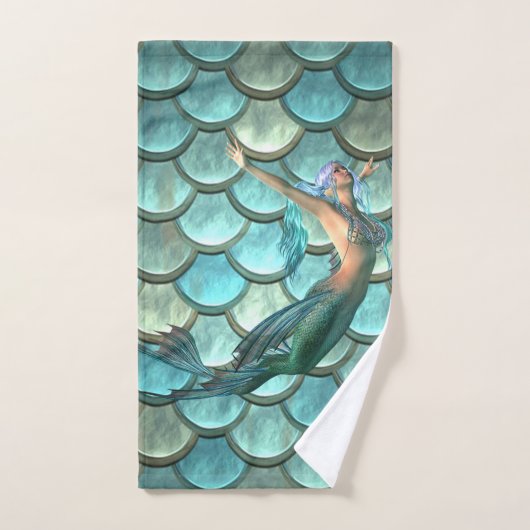 Sirène Sur Les Échelles De Queue De Sirène (Serviette à main)