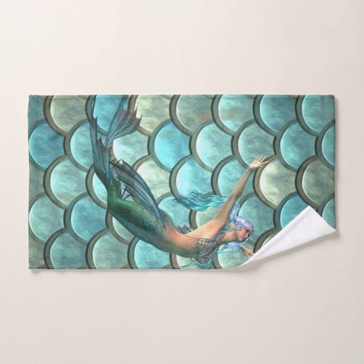 Sirène Sur Les Échelles De Queue De Sirène (Serviette à main)
