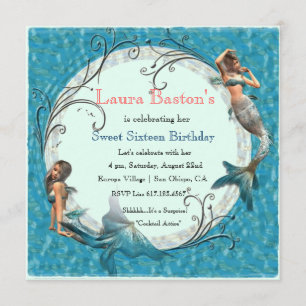 Sirène Turquoise bleu doux 16 Invitations d'annive