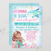 Sirène Turquoise rose et requin Invitation d'anniv (Devant / Derrière)