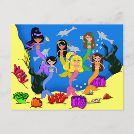 Sirènes en Océan avec carte postale Dolphins (Devant)
