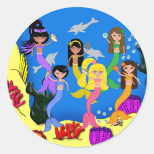 Sirènes en Océan avec Sticker Dolphins