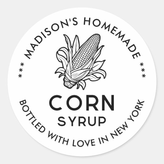 Sirop de maïs noir et blanc avec étiquette à conse (Devant)