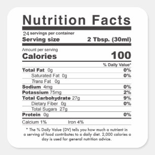 Sirop d'érable 2021 Étiquette de la valeur nutriti