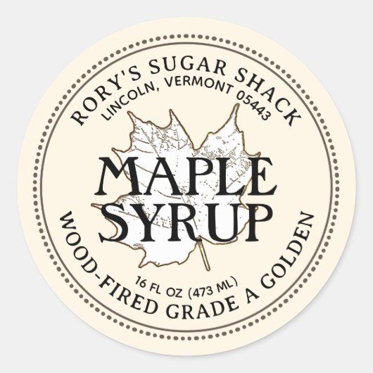 Sirop d'érable blanc Feuille d'érable Étiquette mo (Devant)