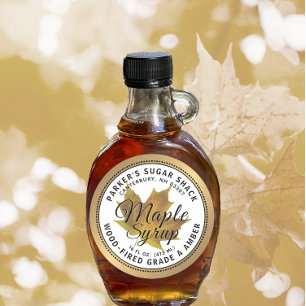 Sirop d'érable en or Étiquette feuille jaune au bo