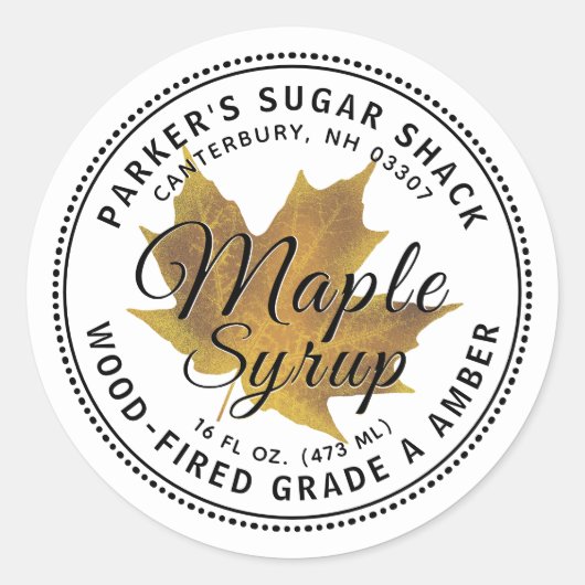Sirop d'érable en or Étiquette feuille jaune au bo (Devant)