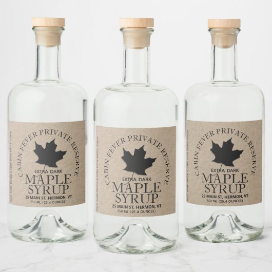 Sirop d'érable Étiquette à pot Kraft avec feuille  (Bouteilles)