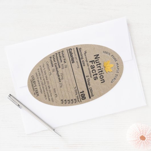 Sirop d'érable Kraft - valeur nutritive Étiquette (Enveloppe)
