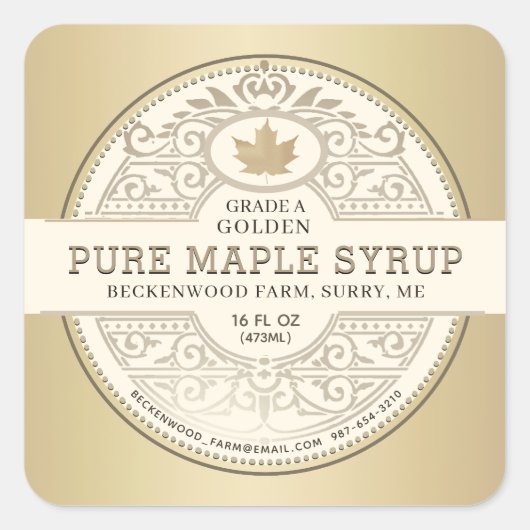Sirop d'érable local pur Or métallique Étiquette o (Devant)