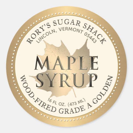 Sirop d'érable Maple Leaf en or Étiquette modifiab (Devant)