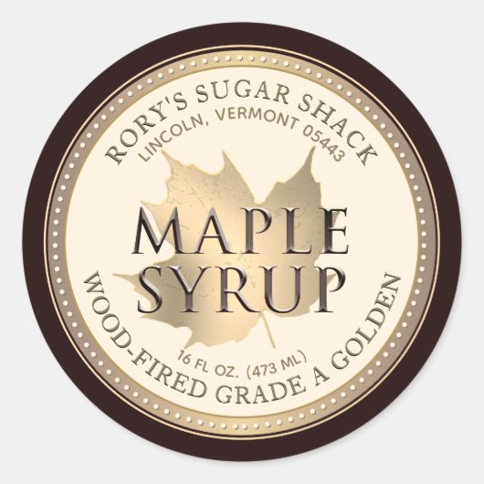 Sirop d'érable Maple Leaf en or Étiquette modifiab (Devant)