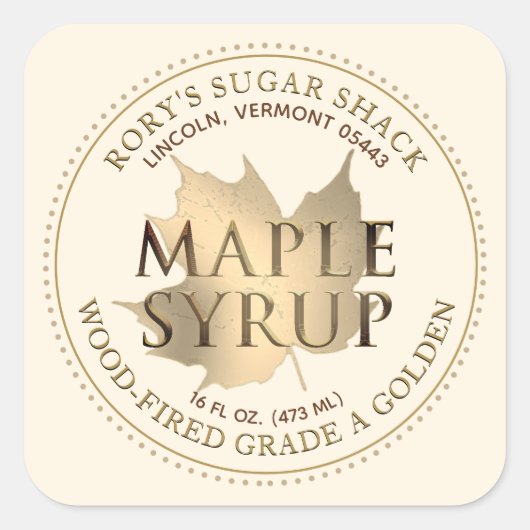 Sirop d'érable Maple Leaf en or Étiquette modifiab (Devant)