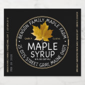 Sirop d'érable noir Étiquette feuille d'érable suc (Étiquettes simples)