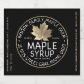 Sirop d'érable noir Étiquette or sucre feuille d'é (Étiquettes simples)