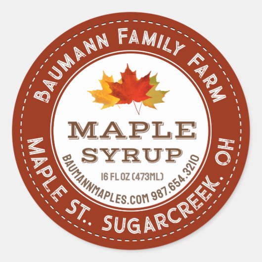 Sirop d'érable rustique Étiquette Feuilles d'érabl (Devant)