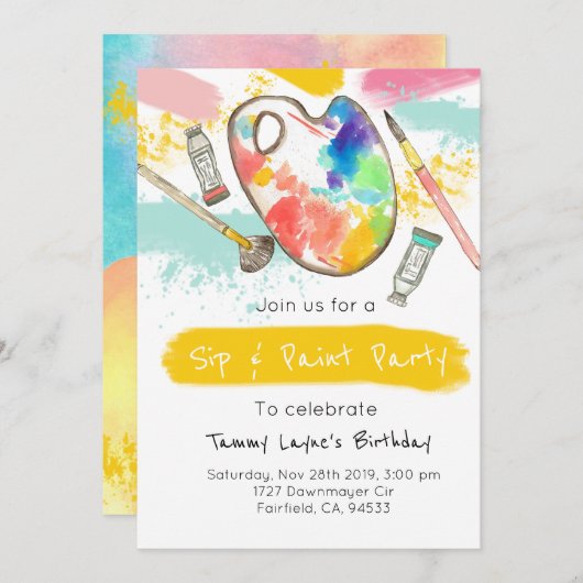 Siroter et peindre un invitation de fête d'anniver (Devant / Derrière)