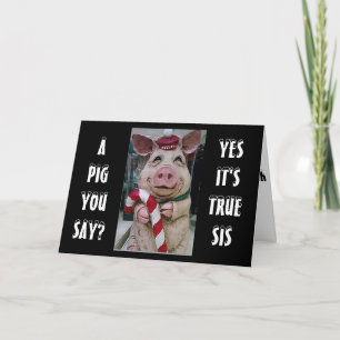 SIS- DIT VARKENTJE EN ZIJN SNOEP KWAM ALLEEN VOOR  FEESTDAGEN KAART