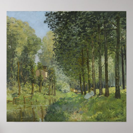 Sisley - Rest langs de stroomrand van het hout Poster (Voorkant)