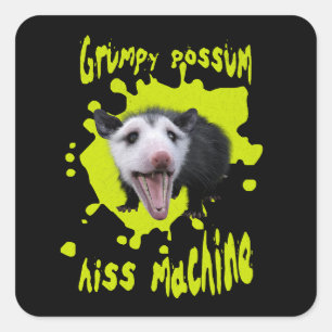 Sissende Machine Grappige Chagrijnige Opossum Verw Vierkante Sticker