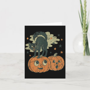 Sissende Zwarte Kat Tee Retro Vintage Halloween Kaart