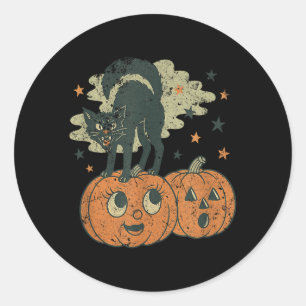 Sissende Zwarte Kat Tee Retro Vintage Halloween Ronde Sticker