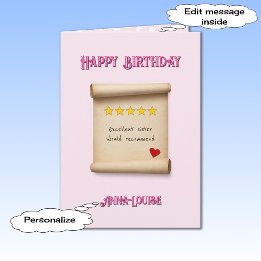 Sister 5 star review pink birthday kaart