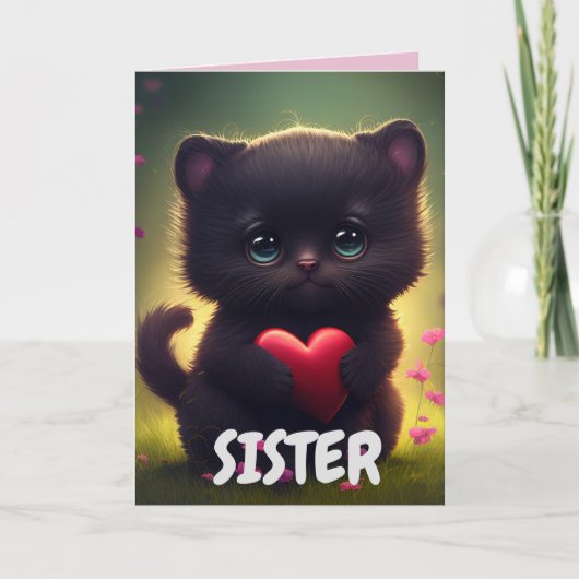SISTER BLACK CUTE CAT BIRTHDAY KAART (Voorkant)