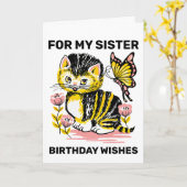 SISTER CAT BIRTHDAY GREETING CARD KAART (Gele Bloem)