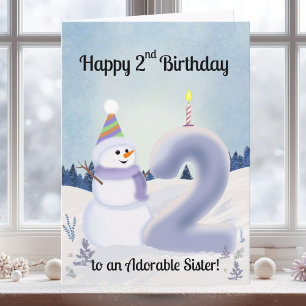 Sister Gefeliciteerd 2e Verjaardag Sneeuwpop Bouwe Kaart