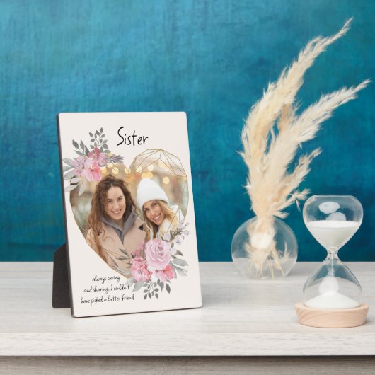 Sister Photo Plaque Gold Heart Floral Frame (Côté)