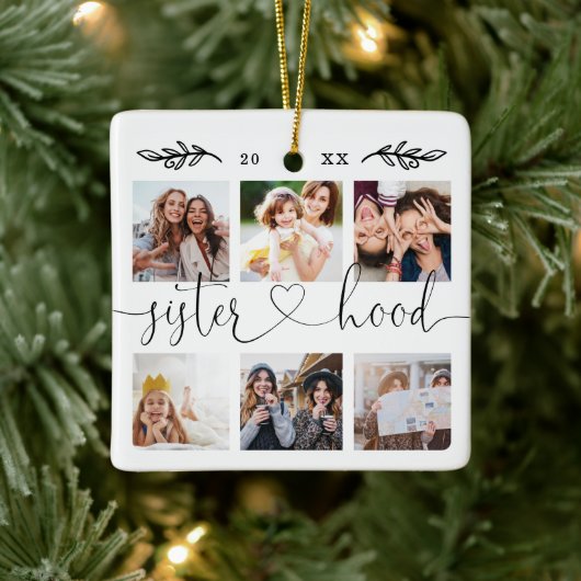 Sisterhood Script | Gift for Sisters Photo Collage Keramisch Ornament (Boom)