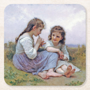 Sisters, Bouguereau Vierkante Kartonnen Onderzetter